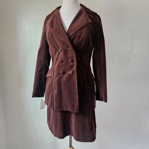 Vintage 70s Velour Mini Skirt Set Chocolate Brown M/L
